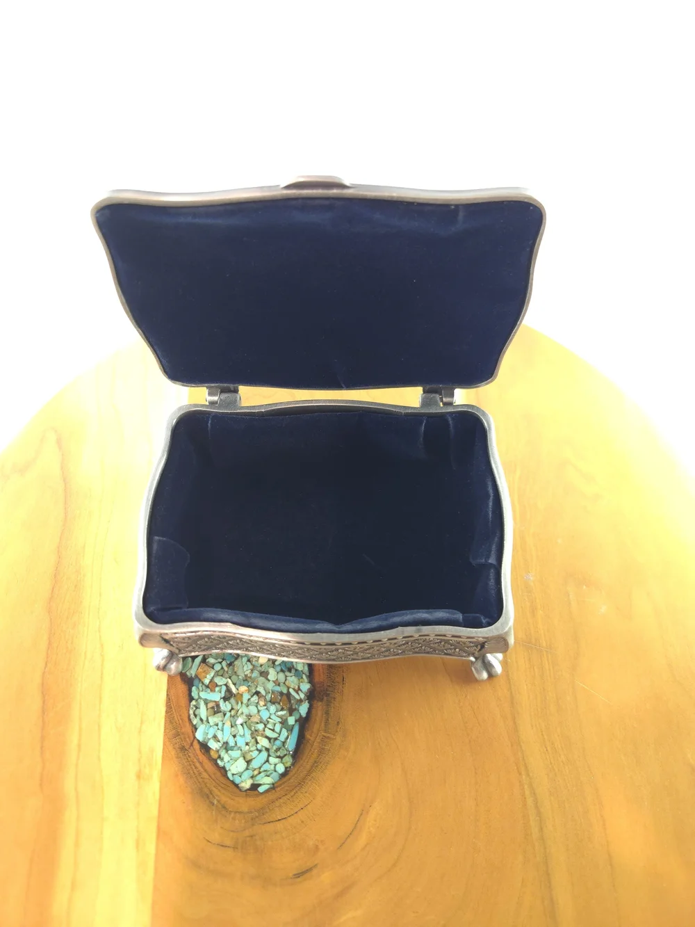 Mullingar Pewter Claddagh Jewelry Box Celtic Irish, Blue Velvet, Vintage 1980s